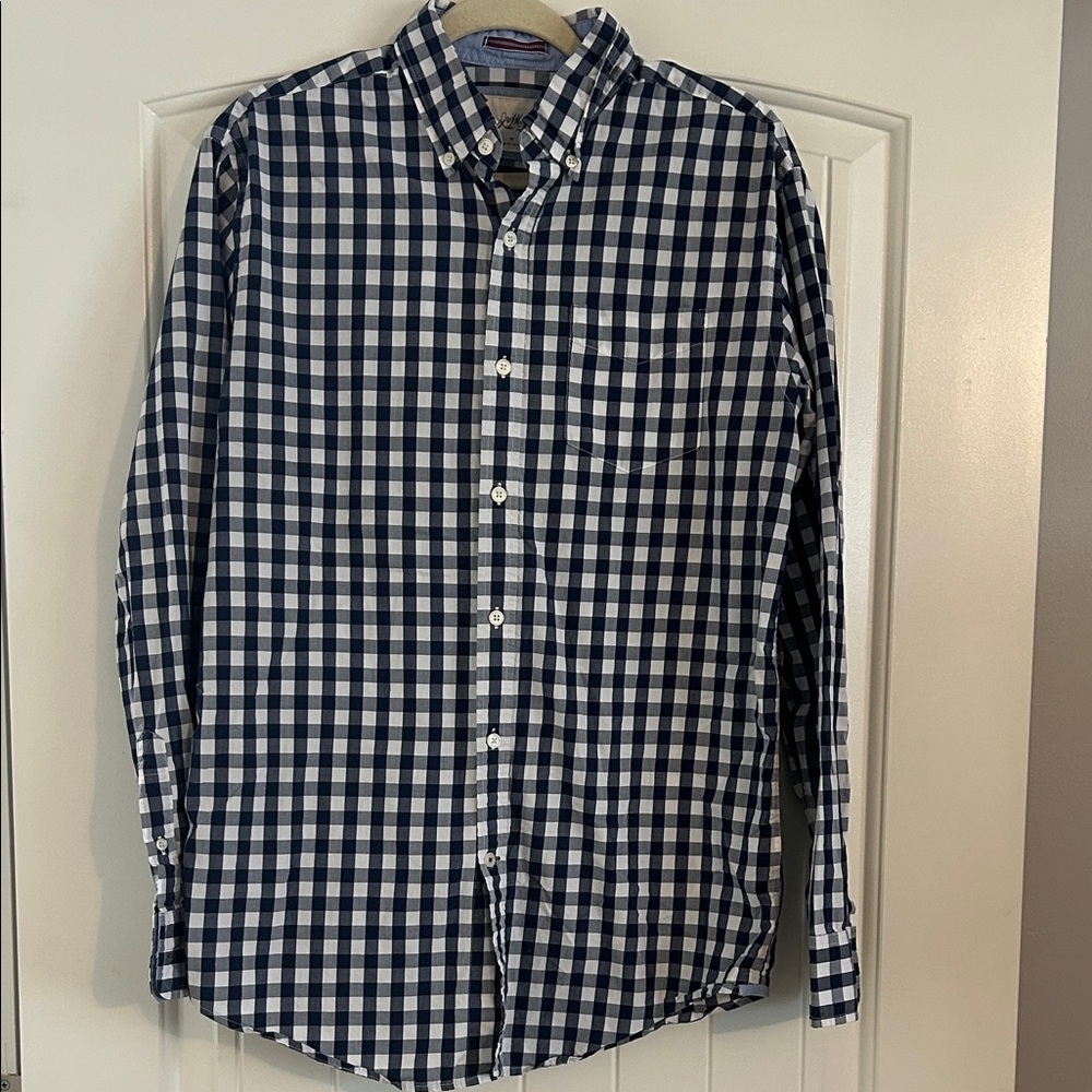 Johnston & Murphy Navy and White Checkered Shirt